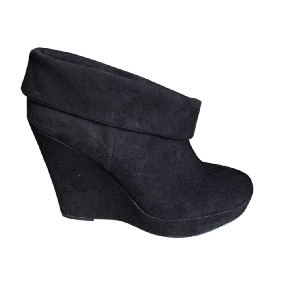 KELSI DAGGER Wilma Vegan Suede Foldover Platform Wedge Ankle Black Booties 8.5M